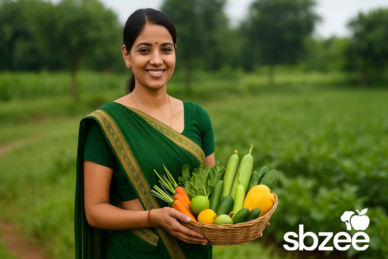 Basket of seasonal fruits and vegetables
